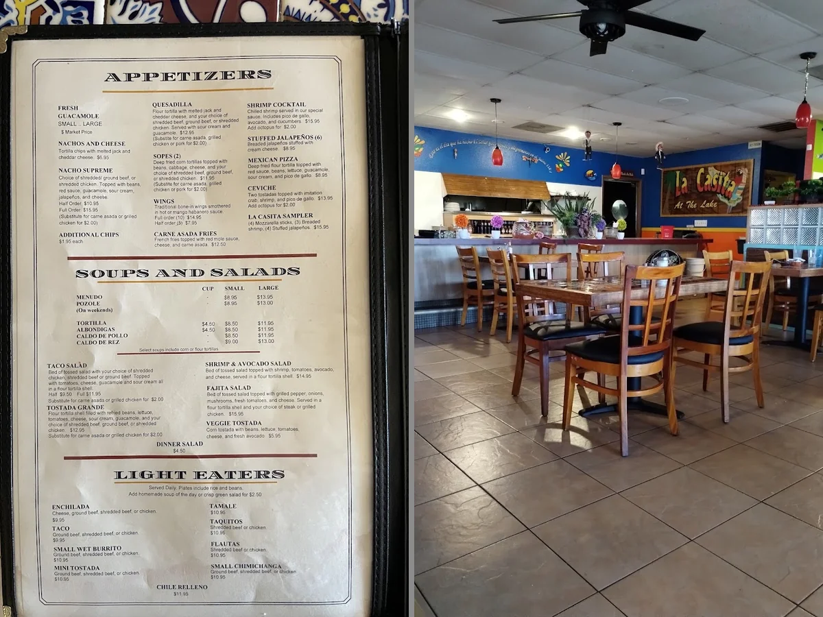 Mexican restaurant interior with table service.