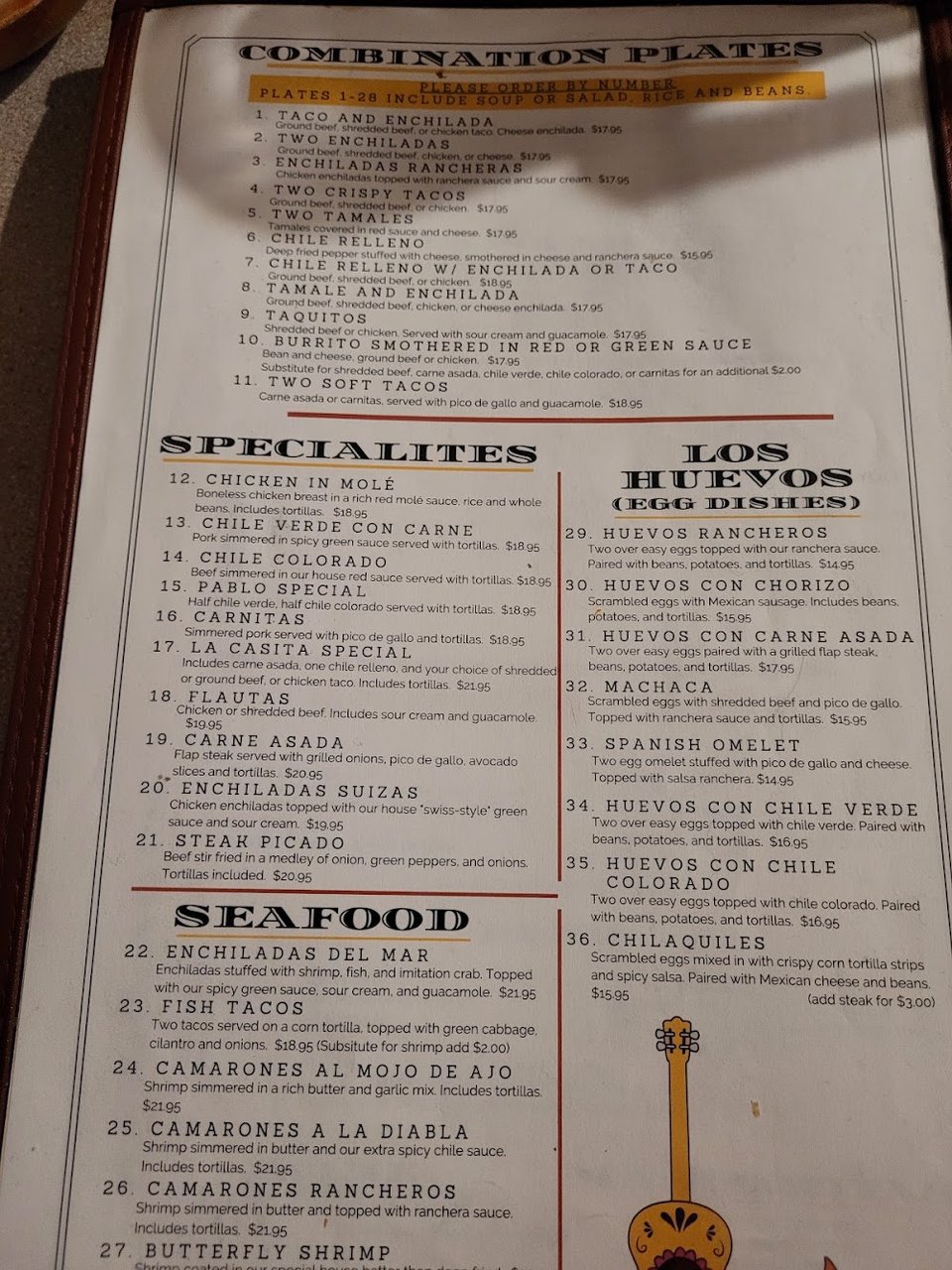 Printed menu featuring Mexican staples and appetizers.